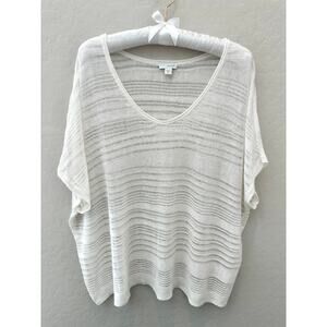 J.JILL Pure Jill Linen Blend Sweater White Sheer Lightweight Short Sleeve | XL